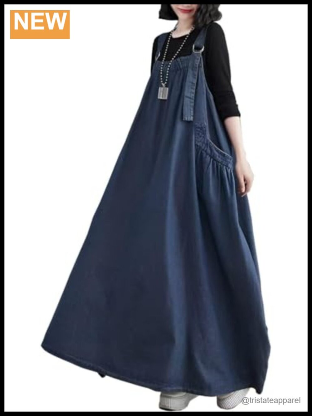 Denim Jumper Dress Adjustable Strap Oversize Jean Overall Sleeveless Midi